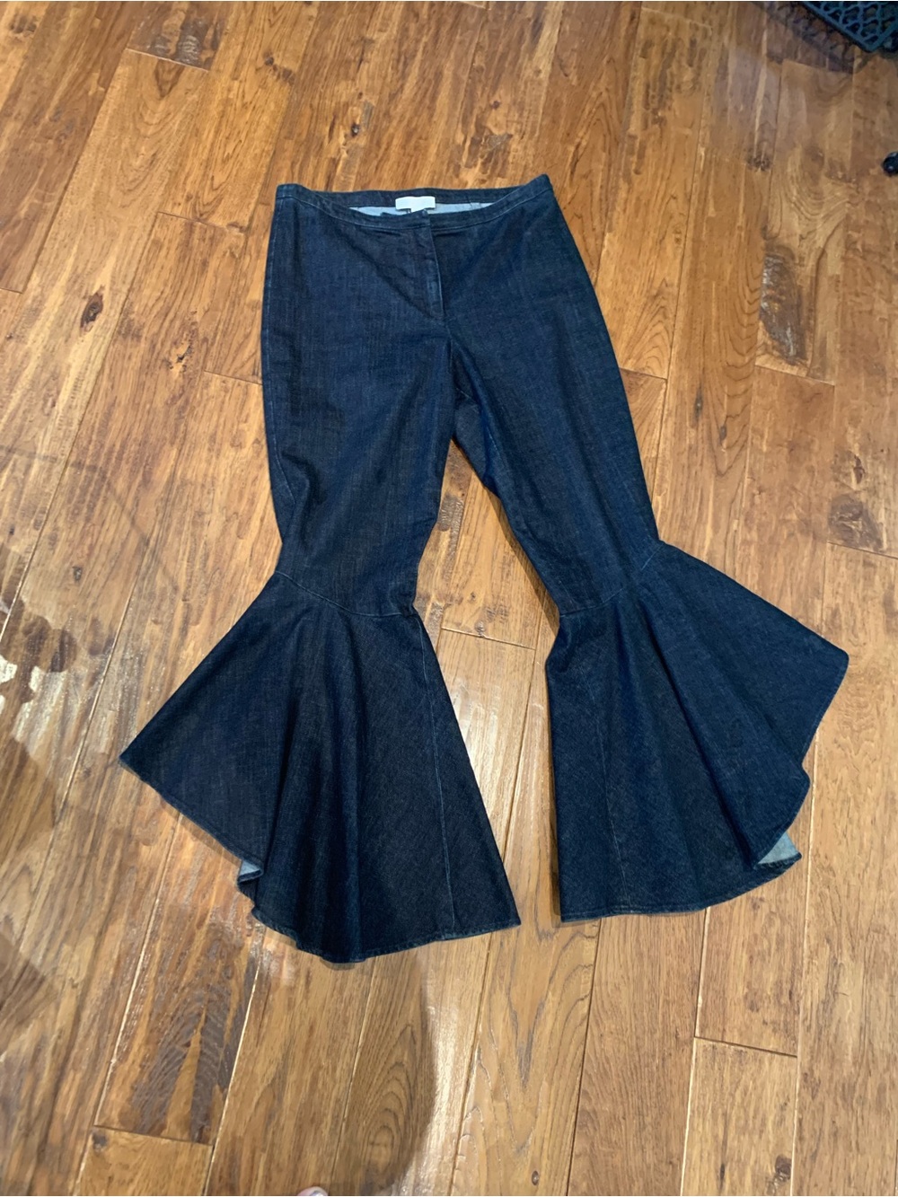 Scripted Dark Indigo Denim Flared Bell-Bottom Pants